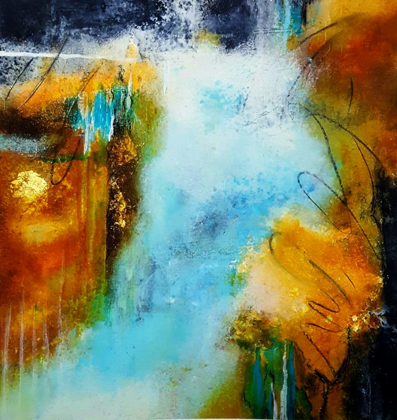 Oceans Between – Cold Wax Mixed Media Painting