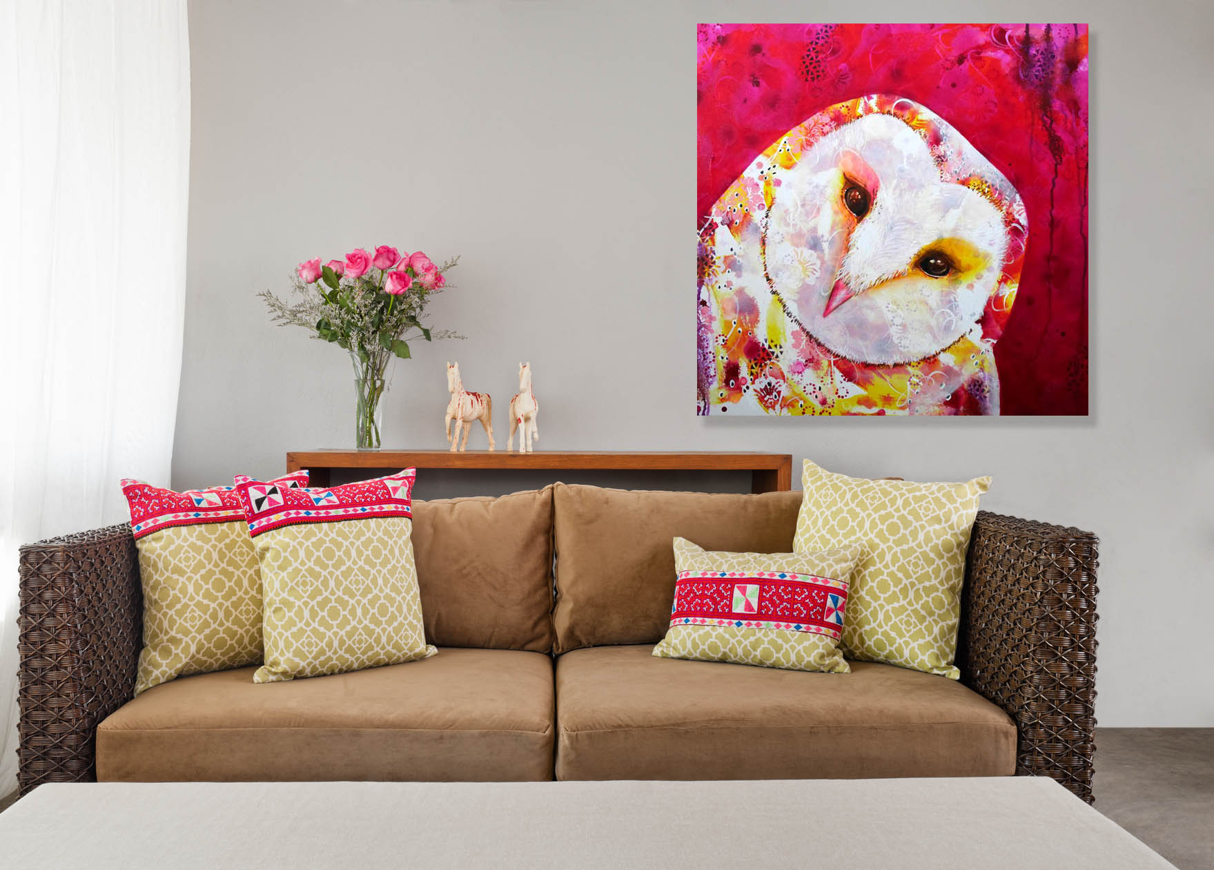 Beige brown sofa in interior setting