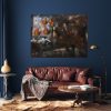 Dark Blue Home Interior With Old Retro Furniture, Hipster Style,