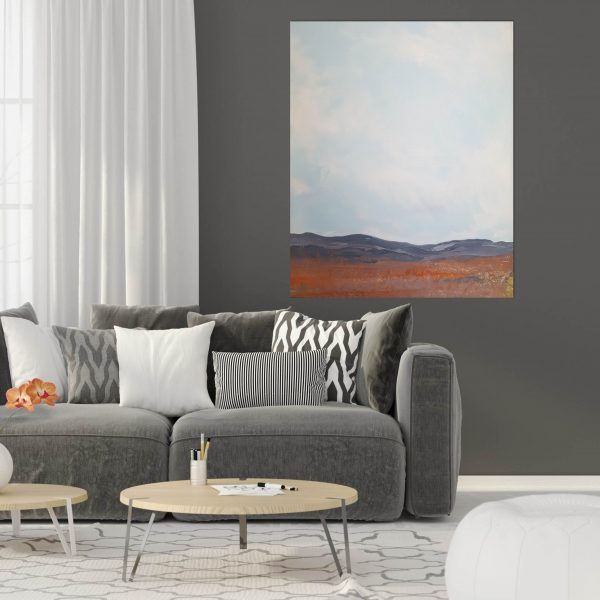 Big Sky orange flower grey wall