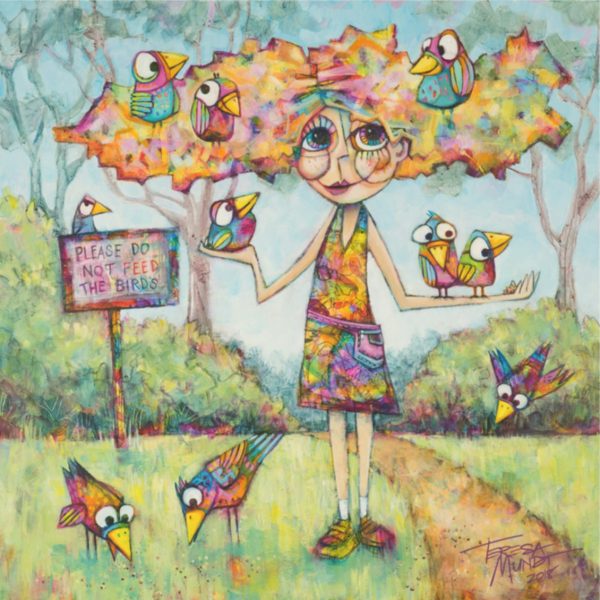 Bird Hair Day By Teresa Mundt Colorful Colourful Bird Girl Contemporary Art Painting