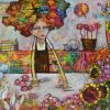 Florist's Apprentice By Teresa Mundt Colourful Colorful Abstract Floral Florist Cat Flower Painting