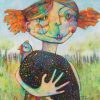 Girl & Guinea Fowl By Teresa Mundt Colourful Colorful Contemporary Quirky Art Painting