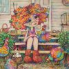 I Only Have Eggs For You By Teresa Mundt Colourful Colorful Girl Chooks Chickens Farmhouse Art Painting