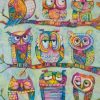 Owls & The Pussycat by Teresa Mundt_colourful_colorful_owl_cat_bird_tree_funny_cartoon_contemporary_art_painting