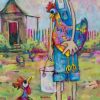 Spoiled Speckled Hen by Teresa Mundt_colourful_colorful_chook_chicken_girl_cartoon_contemporary_art_painting