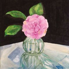 Pink Camellia Watery Green Vase