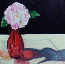 Pink Camellia Red Vase