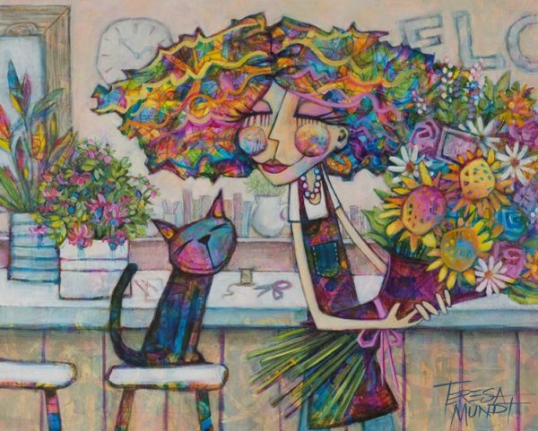 Florist's Companion By Teresa Mundt Colourful Colorful Cat Florist Quirky Art Painting