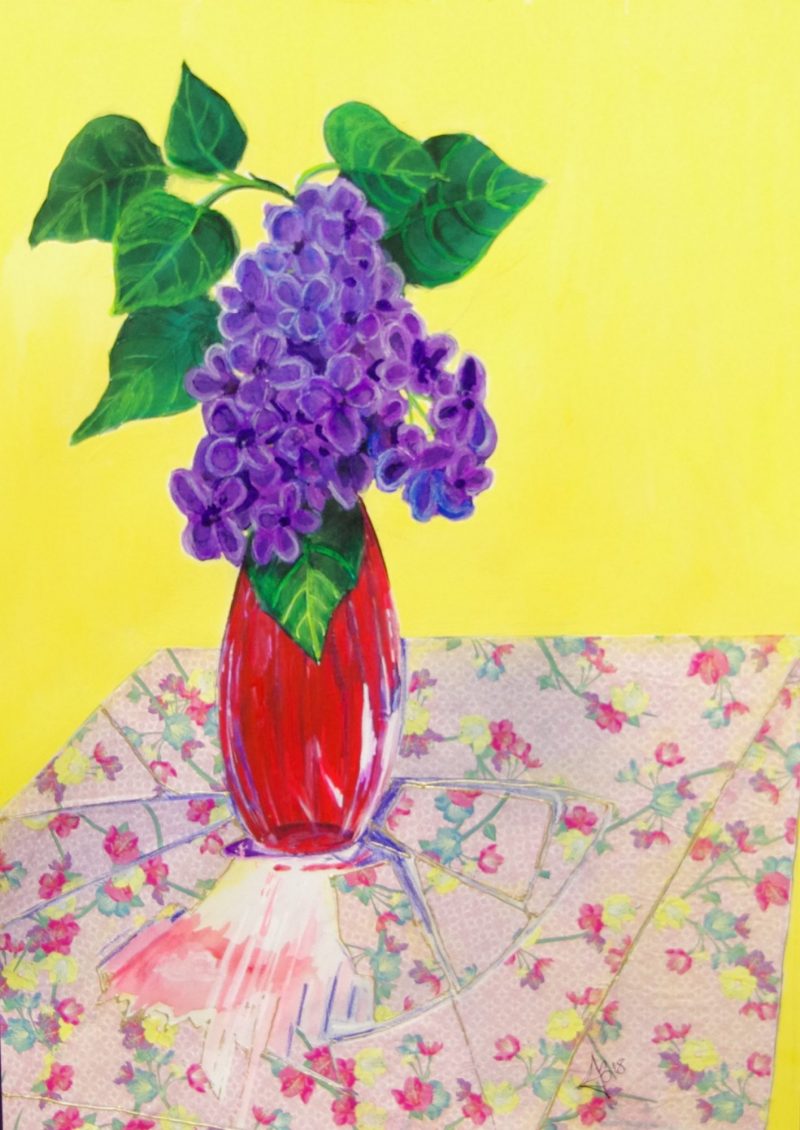 Modern Lilac in Red Vase