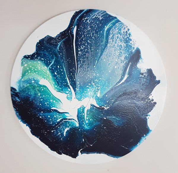 Loving The Blues, Clare Riddington Jones, 40cm X 40cm Timber Circle