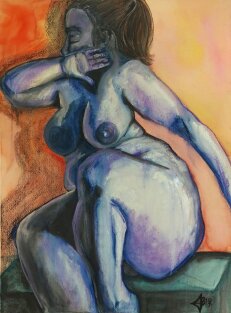 Blue Lady in Vermilion Hue  2