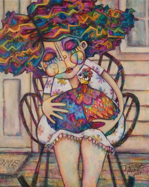 Betsy's Bestie By Teresa Mundt Colourful Colorful Chicken Chook Lady Quirky Art Painting