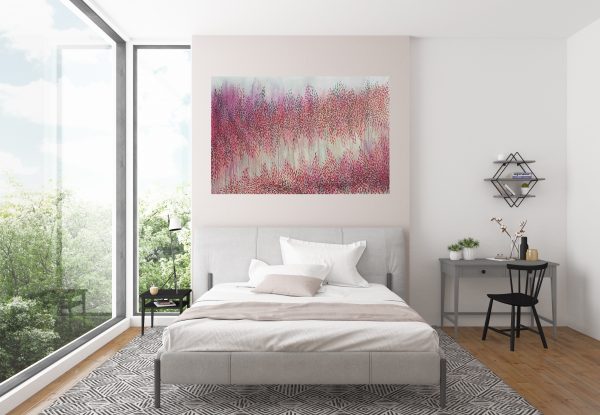Artist Leni Kae Interior Design Bedroom 2 All We Need In Heart Pink Red Abstract Landscape Art