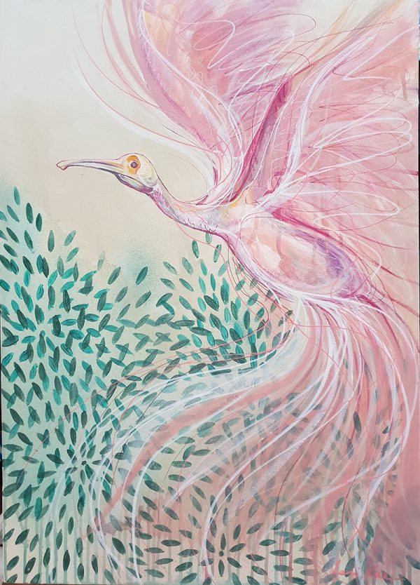 Artist Leni Kae Spoonbill Rising .bird Painting 