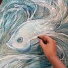 Artist Leni Kae Work In Progress Blue Grey Betta Fish Painting Art Pharmacy