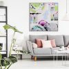Pink Cushions On Grey Settee In White Living Room Interior With