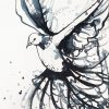 Artist Leni Kae In Flight Minimalistic Bird Line Art Watercolour On Paper With Mount