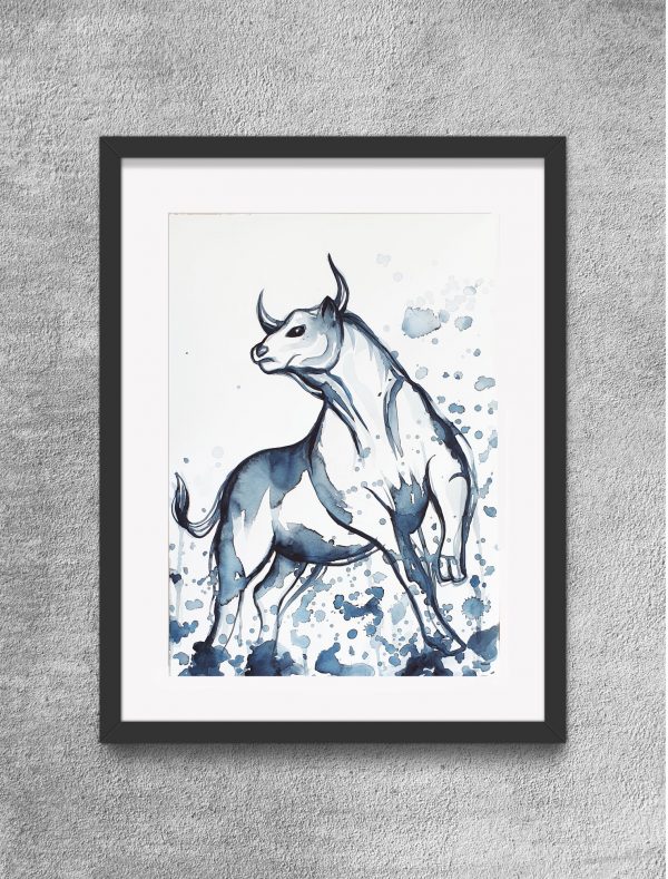 Running Bull Sydney Artist Leni Kae Minimal Art Framed Eg