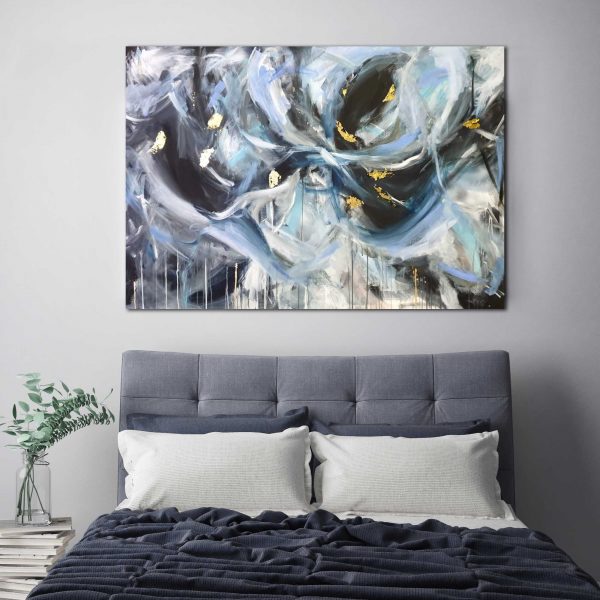 Mock Up Poster Frame In Hipster Interior Background With Indigo Velvet Details, Scandinavian Style, 3d Render