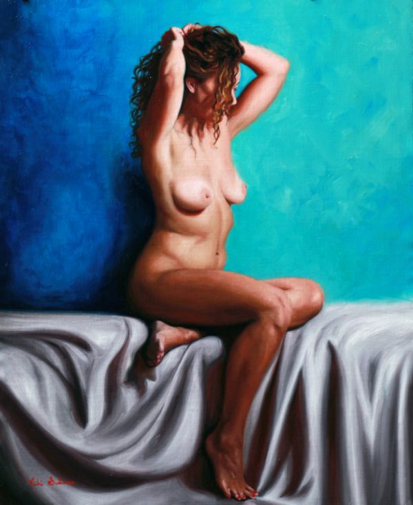 Nude In Blue Vicki Sullivan Art Lovers Australia Figurative Nude H 55cm X W 45cm