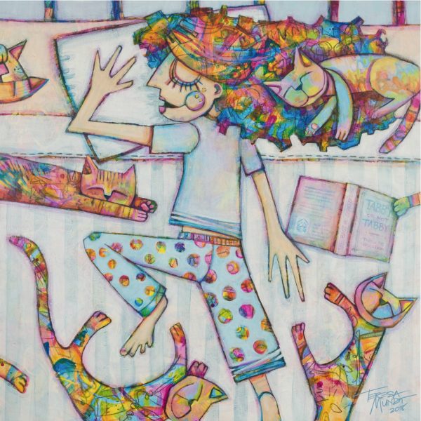Catnap By Teresa Mundt Colourful Colorful Cat Lady Quirky Art Painting