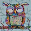 Mondayitis No.1 By Teresa Mundt Colourful Colorful Cartoon Contemporary Bird Owl Tree Art Painting