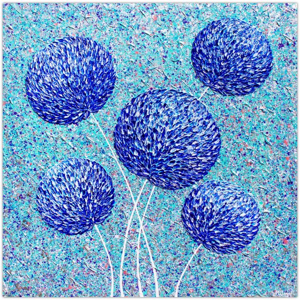 Flowers Textural Blues 100cm X 100cm
