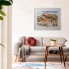 Elegant And Vintage Apartment Interior With Classic Wooden Furniture, Grey Sofa, Retro Coffee Table, Lamp And Mock Up Posters Gallery. Brwon Parquet, Stylish Carpet And Plants. Bright Space.