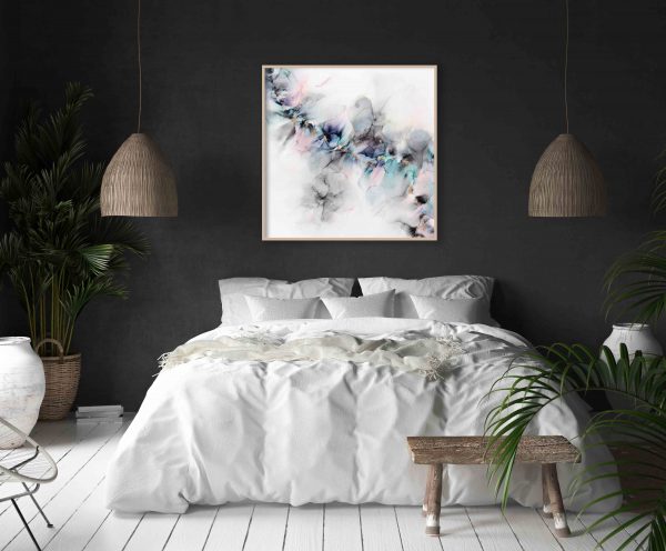 Bedroom Interior With Black Wall,boho Style Decor And White Bed