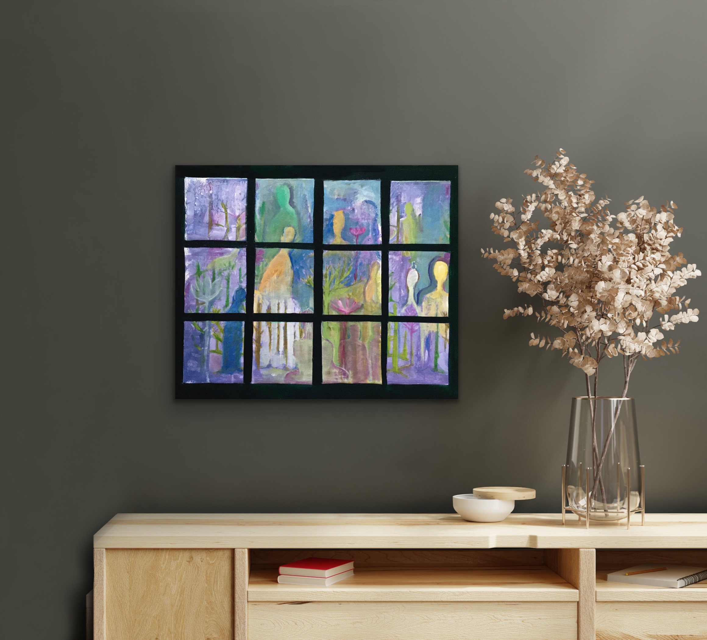 Outside In, The Folks Are Fine Insitu Above Pine Cupboard