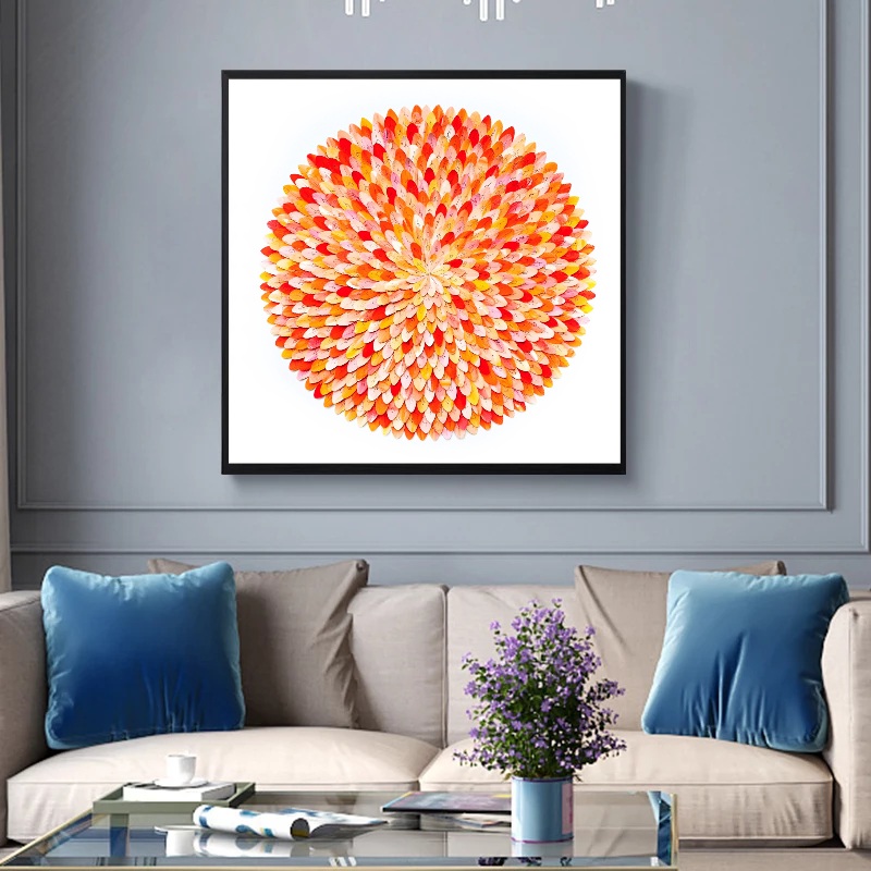 Flame – 3D feather collage on canvas