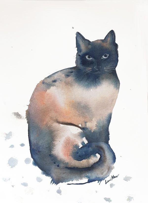 Artist Leni Kae I See You Watercolour Cat Painting A4 
