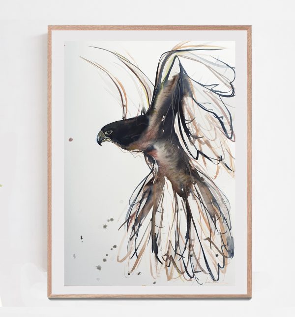 Falcon In Flight Hanging Interior Design Watercolour Art By Sydney Artist Leni Kae