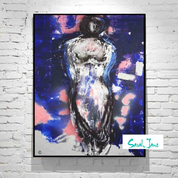 Australian Art Sarah Jane Modern Painting Woman Navy Grey Pink Titled Anonymous