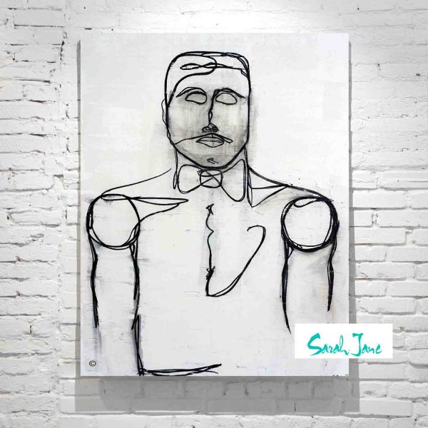 Australian Artist Sarah Jane Modern Painting Gentleman Line Art Titled Linear I