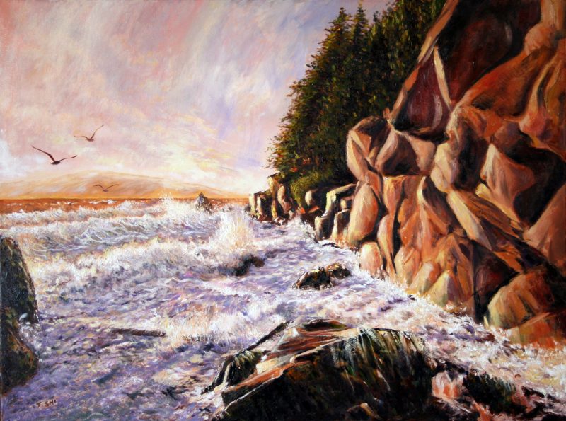 Sunset ocean big waves