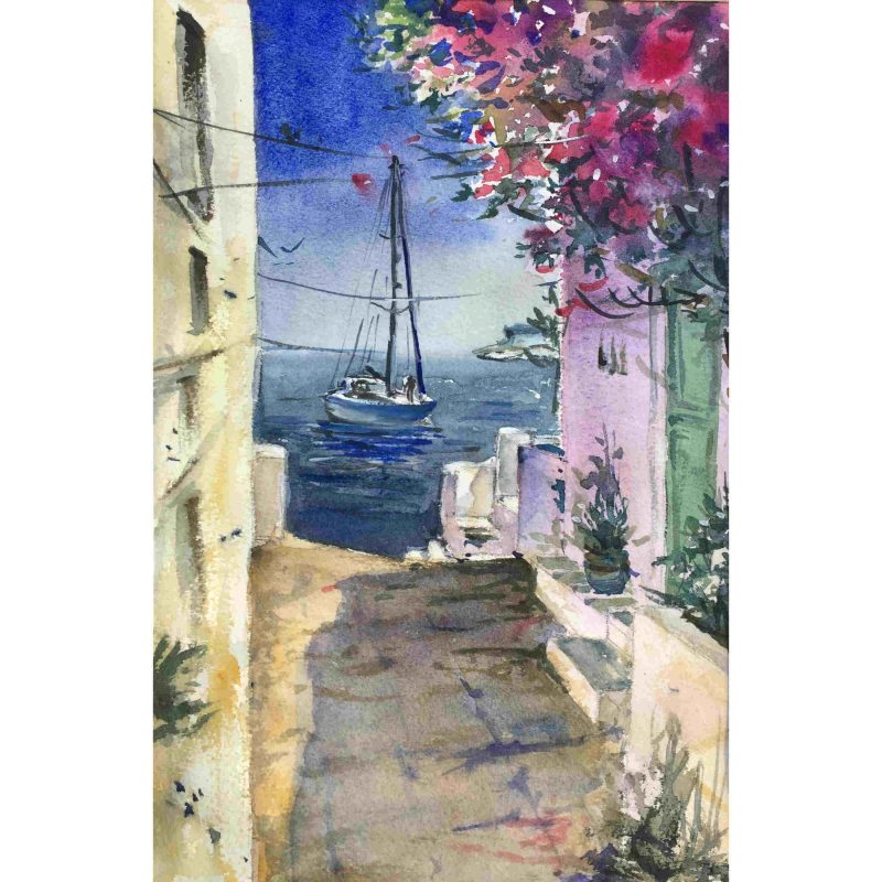 Sunny street – Original watercolour painting