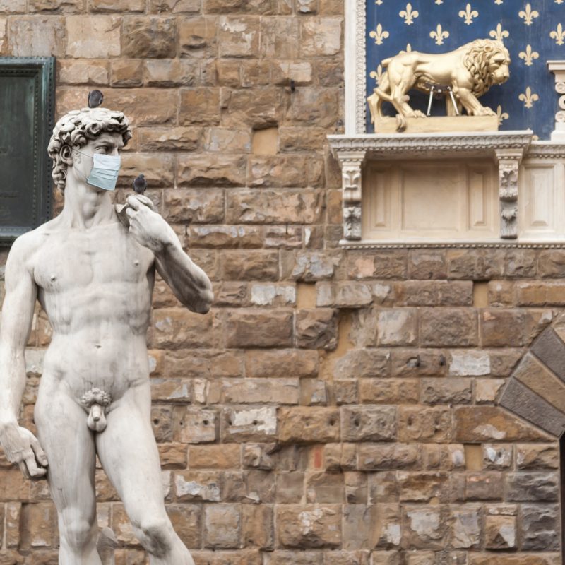 The Statue Of David In The Piazza Della Signoria In Italy Wearin