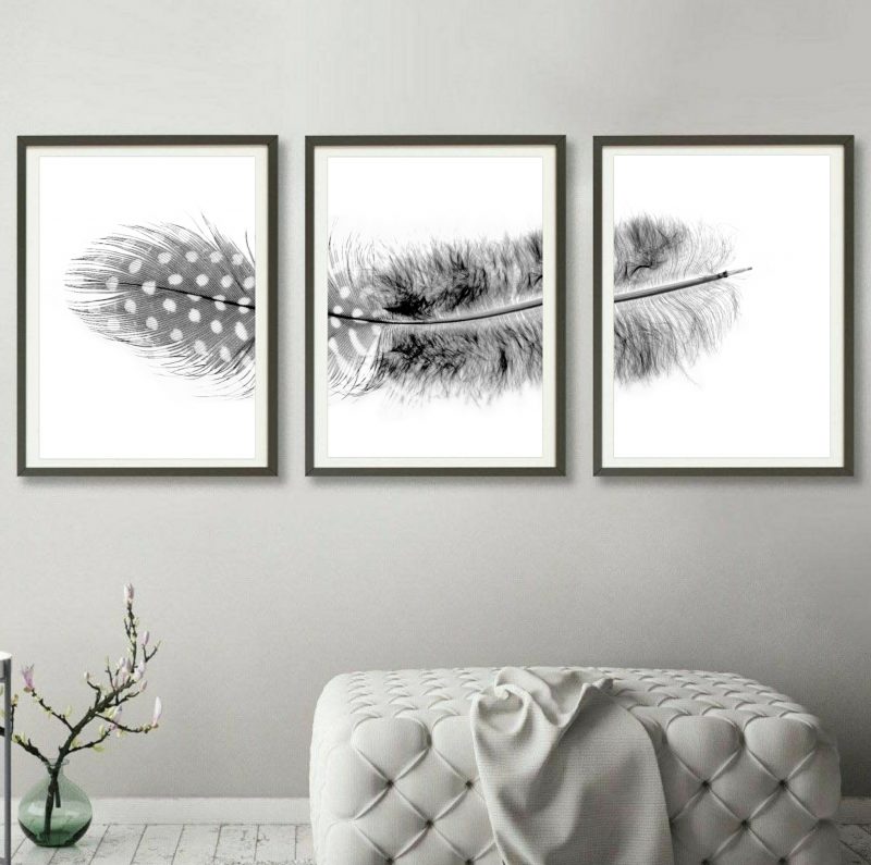 Feather Triptych ~ Black And White Set Of 3 Prints