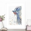 Bluebird In Flight Leni Kae Interior Design Watercolour Painting Original Square
