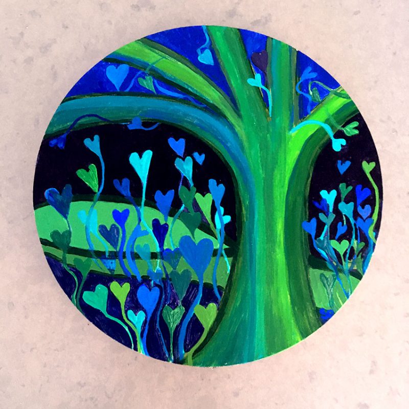 Heartland – harmonious garden acrylic on beech round *SOLD*