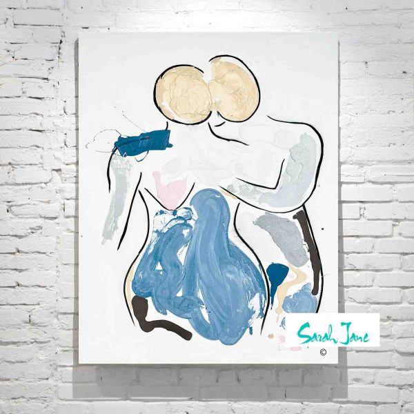 Sarah Jane Australian Artist Modern Painting Couple Love Soft Colours Titled Bodyline Vii