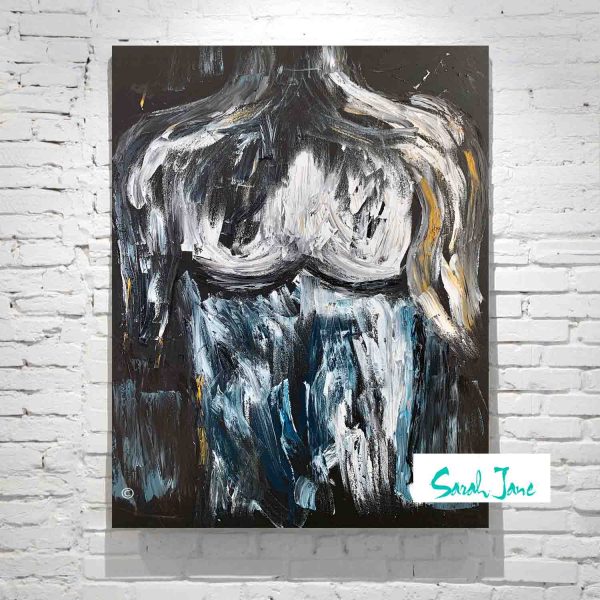 Australlian Artist Sarah Jane Modern Painting Figurative Man Dark Colours Titled Isolation I