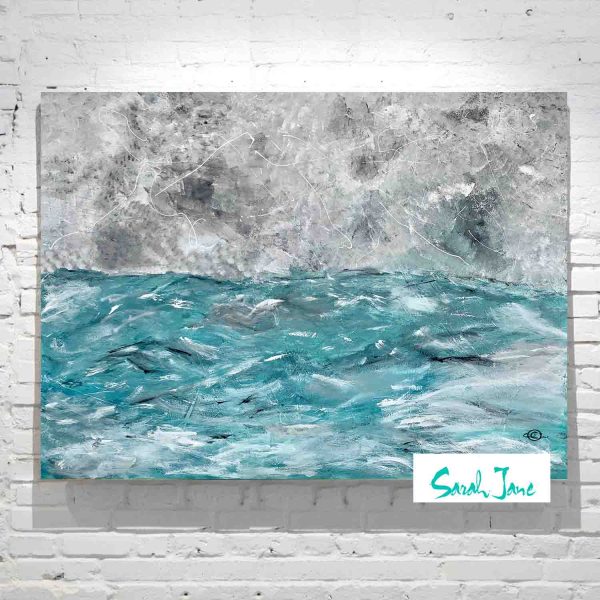 Sarah Jane Artist Ocean Painting Large Rough Waves Dark Skies Titled Storm Iv