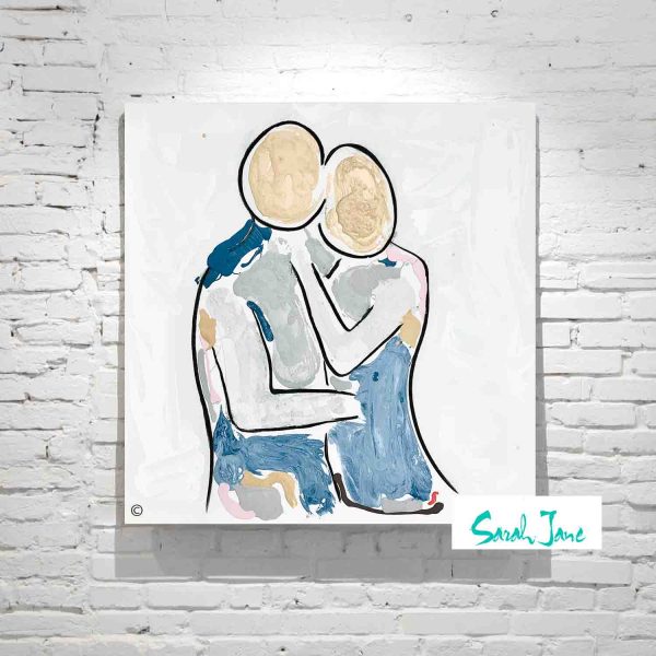 Adelaide Artist Sarah Jane Modern Abstract Painting Couple Love Woman Leaning On Man Soft Colours Bodyline Viii