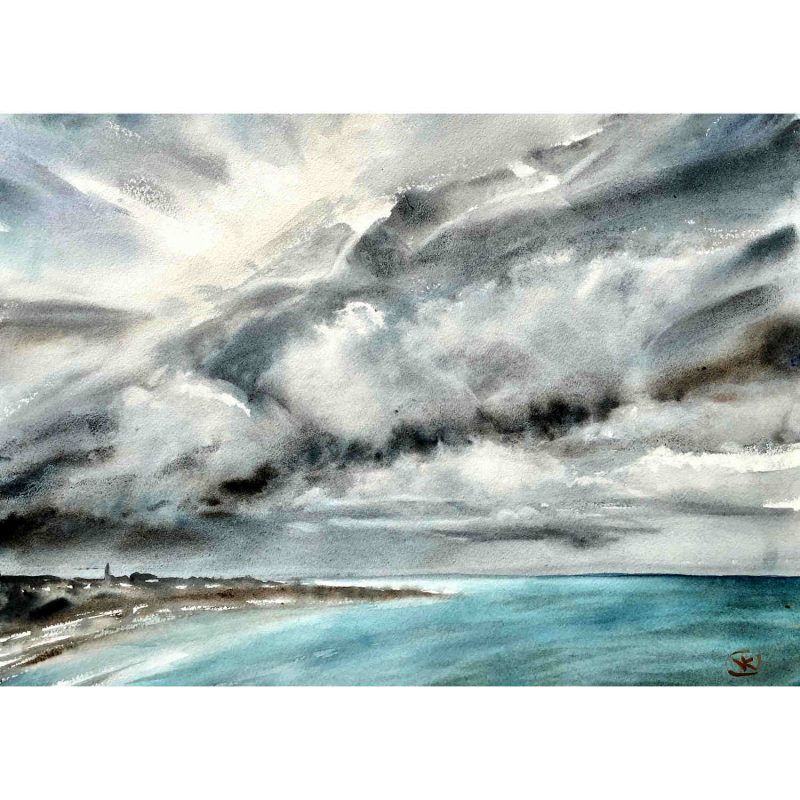 Tsunami cloud over Bondi Beach – Original watercolour painting
