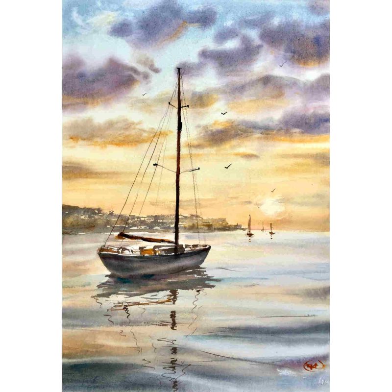 Sunset Sail – Original watercolour painting