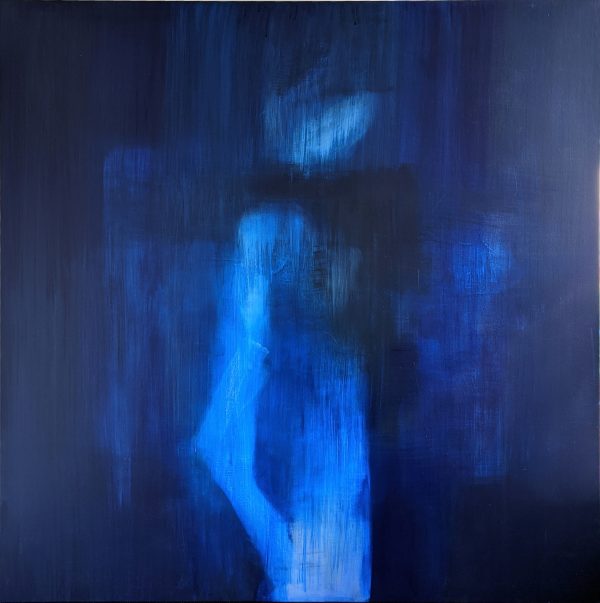 'blue Figure With Fractured Olecranon'. 115cm X 115cm. Acylic & Alcohol On Canvas. July 2020.