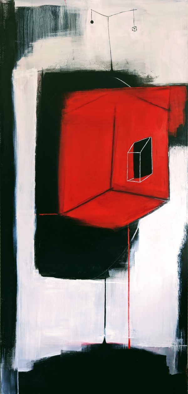 'cube Red On Black Head' 61x122x3.5